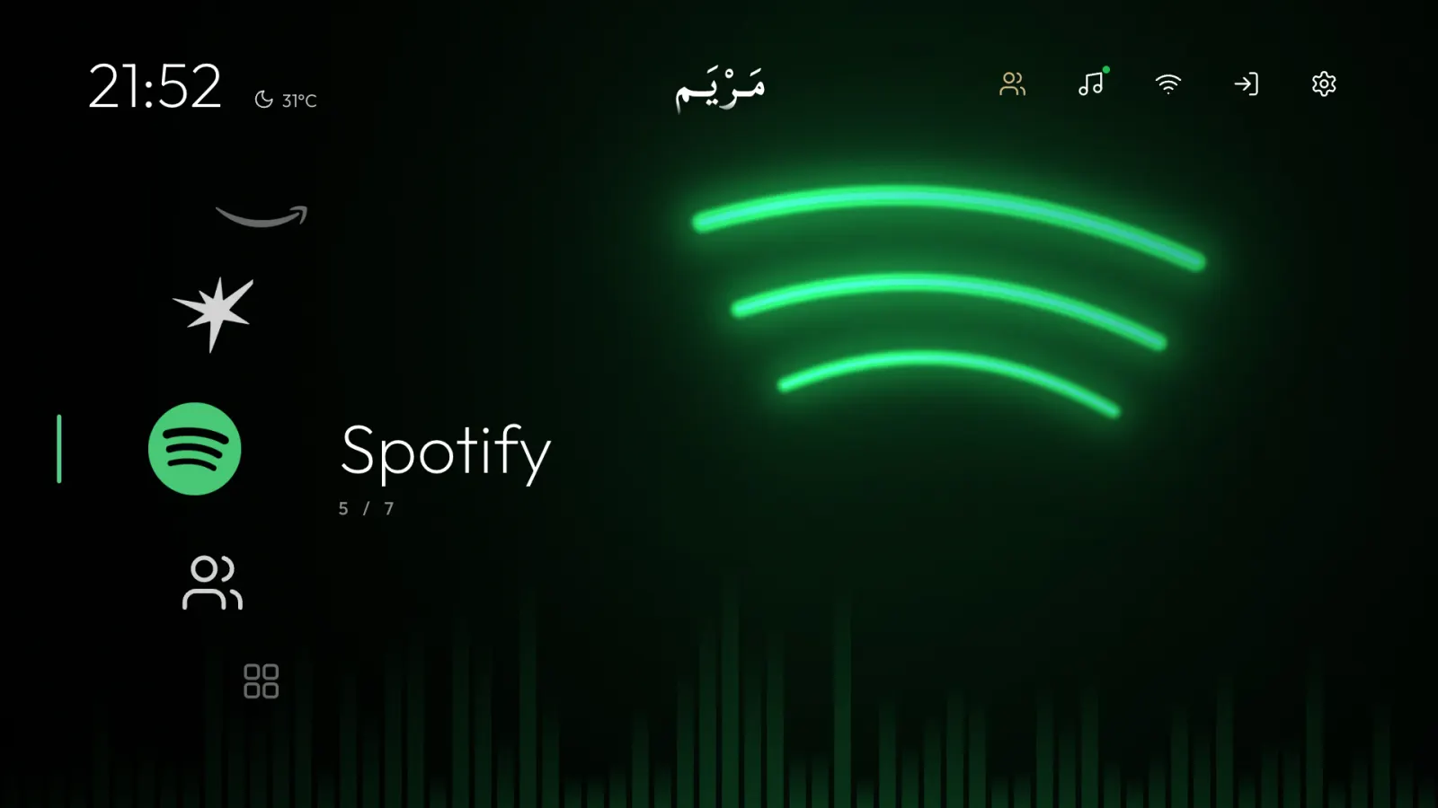 Home with the dock on Spotify: green sound waves.